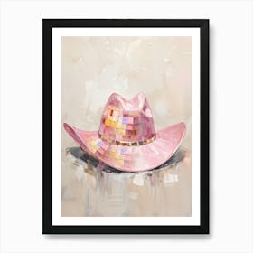 Cowgirl Disco Ball Hat in Blush Pink, y2k, Southwest Art, Southern Girl Art Print