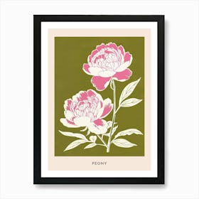 Pink & Green Peony 1 Flower Poster Art Print
