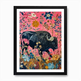 Floral Animal Painting Buffalo 2 Art Print