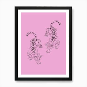 Two Tigers On Pink Background 1 Poster