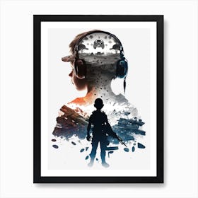 Double exposure gamer boy Art Print