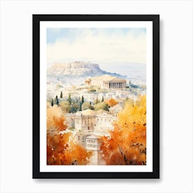 Athens Greece In Autumn Fall, Watercolour 2 Art Print