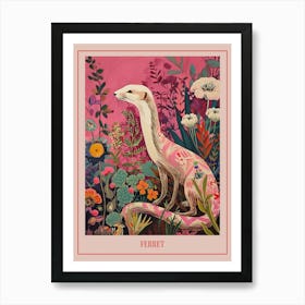 Floral Animal Painting Ferret Poster Art Print