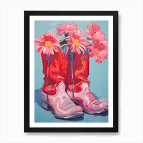 A Painting Of Cowboy Boots With Pink Flowers, Fauvist Style, Still Life 13 Art Print