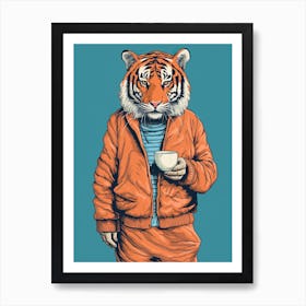 Tiger Illustrations Wearing Pyjamas 1 Art Print