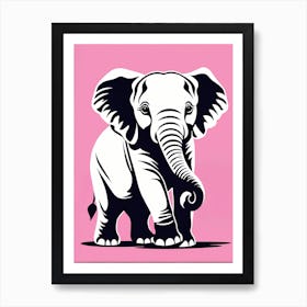 Playful Elephant Calf On Solid pink Background, modern animal art, baby elephant 1 Art Print