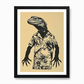 Lizard In A Floral Shirt Block Print 3 Art Print