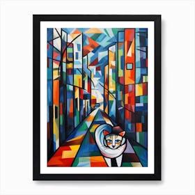 Painting Of Tokyo With A Cat In The Style Of Cubism, Picasso Style 3 Art Print