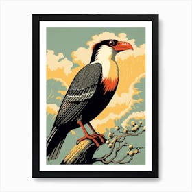 Vintage Bird Linocut Crested Caracara 2 Art Print