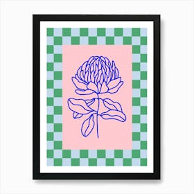 Modern Checkered Flower Poster Blue & Pink 2 Art Print