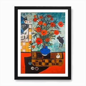 Aster With A Cat 4 Surreal Joan Miro Style  Art Print