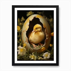 Duck Cracking Out Of Egg Floral 2 Art Print