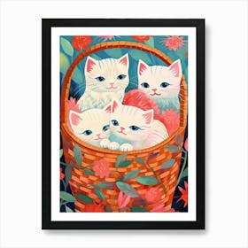 White Kittens In A Basket Kitsch 4 Art Print