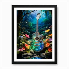 Acoustic Guitar In The Forest 1 Art Print