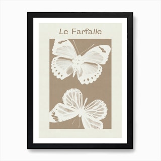 Signed 4-Inch Linoleum Block Print of a Butterfly with Birds - Farfalla