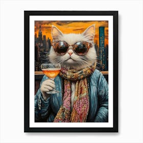 City Cat At Rooftop Bar 2 Art Print