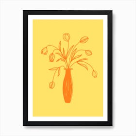 Tulips In Orange Vase On Yellow Poster