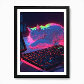 Cat Sleeping On A Laptop Art Print