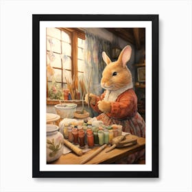 Bunny Knitting Rabbit Prints Watercolour 3 Art Print