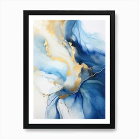 Blue, White, Gold Flow Asbtract Painting 1 Art Print