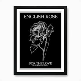 English Rose Black And White Line Drawing 5 Poster Inverted Art Print