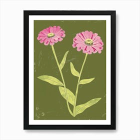 Pink & Green Zinnia 1 Art Print