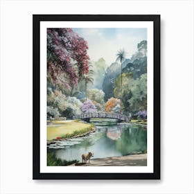 Painting Of A Dog In Royal Botanic Gardens, Kandy Sri Lanka In The Style Of Watercolour 01 Art Print