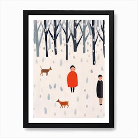 Winter Snow Scene, Tiny People And Illustration 8 Art Print