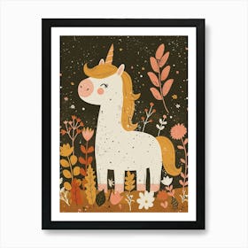 Unicorn In A Meadow Of Flowers Mustard Muted Pastels 1 Art Print