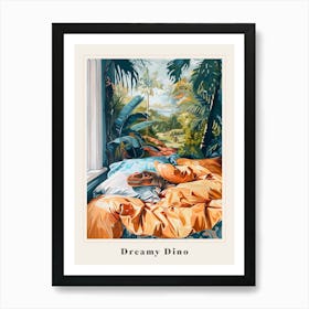 Dinosaur In Bed Painting Poster Art Print