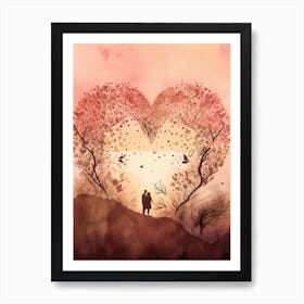 Blush Pink Tree Heart Silhouettes 1 Art Print