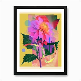 Dahlia 2 Neon Flower Collage Art Print