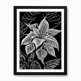 Poinsettia Leaf Linocut 3 Art Print