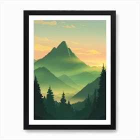 Misty Mountains Vertical Composition In Green Tone 207 Art Print