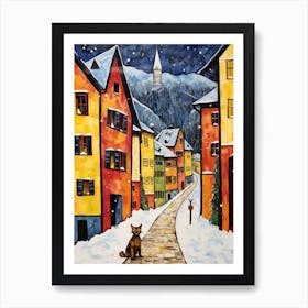 Cat In The Streets Of Interlaken   Switzerland With Snow 4 Art Print