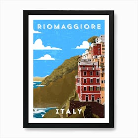 Riomaggiore, Italy — Retro travel minimalist art poster Art Print