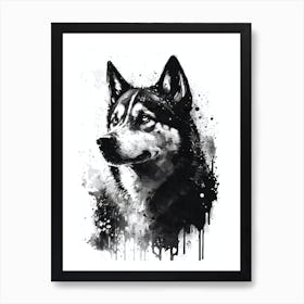 Cute Husky Black Ink Portrait Art Print