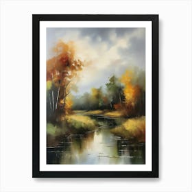 Autumn forest river.Printable Wall Art, Vintage Landscape, Farmhouse Wall Decorations, Vintage Landscape Oil Painting.12 Art Print