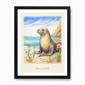 Beatrix Potter Inspired  Animal Watercolour Sea Lion 1 Art Print