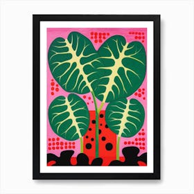 Pink And Red Plant Illustration Swiss Cheese Plant 2 Art Print
