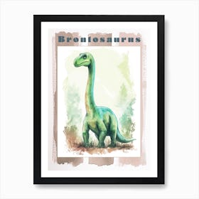 Sweet Brontosaurus Dinosaur Watercolour 3 Poster Art Print