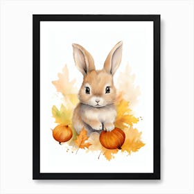 A Rabbit Watercolour In Autumn Colours 1 Art Print