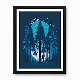 A Fantasy Forest At Night In Blue Theme 8 Art Print