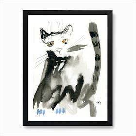 Story Of A Cat - ink painting black and white Art Print