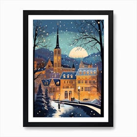 Winter Travel Night Illustration Zurich Switzerland 6 Art Print