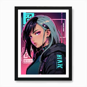 Anime Girl In Black Jacket Art Print