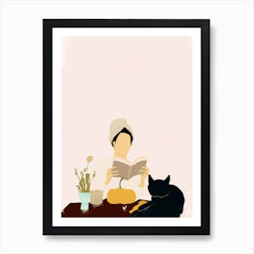 Spa Day Reading Books With A Cat Art Print