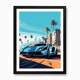 A Lamborghini Aventador In French Riviera Car Illustration 4 Art Print