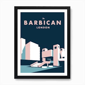 London Landmark Barbican Centre Navy Art Print