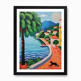 Painting Of A Dog In Isola Bella Garden, Italy In The Style Of Matisse 01 Art Print